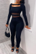 Black Sexy Solid Mesh Square Collar Long Sleeve Two Pieces