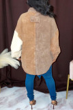 Brown Fashion Casual Patchwork Cardigan Turndown Collar Outerwear