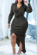 Black Fashion Sexy Solid Asymmetrical V Neck Long Sleeve Dresses
