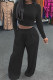Black Fashion Casual Solid Basic O Neck Long Sleeve Two Pieces