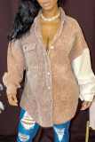 Brown Fashion Casual Patchwork Cardigan Turndown Collar Outerwear
