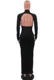 Grey Sexy Solid Patchwork Backless O Neck Pencil Skirt Dresses