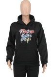 Black Fashion Casual Print Basic Hooded Collar Tops