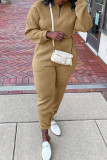 Pink Fashion Casual Solid Basic V Neck Long Sleeve Two Pieces