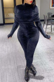 Black Fashion Casual Solid Patchwork Turtleneck Regular Jumpsuits