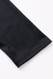 Black Casual Print Pocket Zipper Collar Long Sleeve Two Pieces