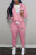 Pink Fashion Street Print Patchwork Hooded Collar Long Sleeve Two Pieces