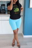 Grey Casual Vintage Print Patchwork O Neck T-Shirts