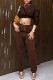 Coffee Fashion Casual Solid Basic O Neck Long Sleeve Two Pieces
