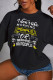 Black Street Party Print Patchwork Letter O Neck Tops