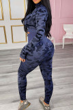 Red Casual Camouflage Print Patchwork Zipper Zipper Collar Long Sleeve Two Pieces