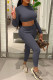 Grey Casual Solid Patchwork O Neck Long Sleeve Two Pieces