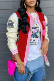 Red Casual Street Print Patchwork Buckle Outerwear
