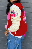 Red Casual Street Print Patchwork Buckle Outerwear