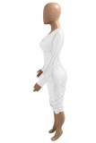 Red Fashion Sexy Solid Fold V Neck Long Sleeve Dresses