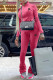 Rose Red Fashion Street Print Patchwork Zipper Collar Long Sleeve Two Pieces
