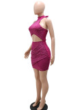 Orange Sexy Solid Patchwork Hot Drill Halter Pencil Skirt Dresses