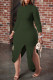 Army Green Sexy Solid Patchwork Asymmetrical O Neck Irregular Dress Dresses