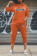 Orange Fashion Street Print Patchwork Hooded Collar Long Sleeve Two Pieces