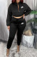 Black Fashion Casual Print Letter O Neck Long Sleeve Two Pieces