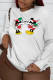 White Sweet Cute Print Patchwork O Neck Tops