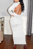 Grey Sexy Solid Patchwork Backless O Neck Pencil Skirt Dresses
