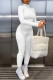 White Casual Solid Patchwork Turtleneck Regular Jumpsuits