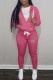 Rose Red Fashion Street Print Patchwork Hooded Collar Long Sleeve Two Pieces