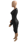 Red Fashion Sexy Solid Fold V Neck Long Sleeve Dresses