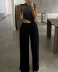 Black Sexy Hot Drilling Patchwork Halter Straight Jumpsuits