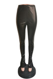 Pink Fashion Casual Solid Slit Regular High Waist Pencil Trousers