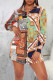 Multicolor Sexy Print Patchwork Buckle Turndown Collar Shirt Dress Dresses