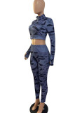 Red Casual Camouflage Print Patchwork Zipper Zipper Collar Long Sleeve Two Pieces