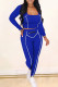 Blue Casual Sportswear Solid Patchwork U Neck Long Sleeve Two Pieces