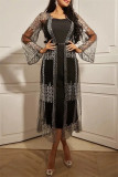 Black Fashion Sexy Bronzing O Neck Long Sleeve Two Pieces