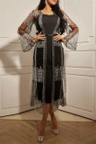 Black Fashion Sexy Bronzing O Neck Long Sleeve Two Pieces