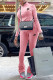 Pink Fashion Street Print Patchwork Zipper Collar Long Sleeve Two Pieces