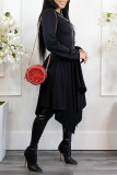 Red Casual Solid Patchwork Asymmetrical Zipper Hooded Collar Irregular Dress Dresses