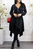 Red Casual Solid Patchwork Asymmetrical Zipper Hooded Collar Irregular Dress Dresses