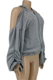 Grey Sexy Casual Solid Bandage Backless Hooded Collar Plus Size Overcoat