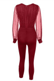 Red Fashion Casual Patchwork Sequins V Neck Regular Jumpsuits