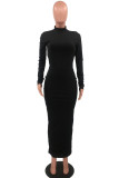 Grey Sexy Solid Patchwork Backless O Neck Pencil Skirt Dresses