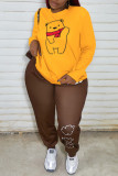Yellow Sweet Cute Print Patchwork O Neck Tops