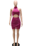 Orange Sexy Solid Patchwork Hot Drill Halter Pencil Skirt Dresses