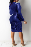Red Fashion Sexy Solid Fold V Neck Long Sleeve Dresses