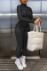 Black Casual Solid Patchwork Turtleneck Regular Jumpsuits