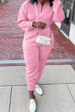 Pink Fashion Casual Solid Basic V Neck Long Sleeve Two Pieces