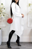 Red Casual Solid Patchwork Asymmetrical Zipper Hooded Collar Irregular Dress Dresses
