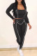 Black Casual Sportswear Solid Patchwork U Neck Long Sleeve Two Pieces