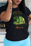 Grey Casual Vintage Print Patchwork O Neck T-Shirts